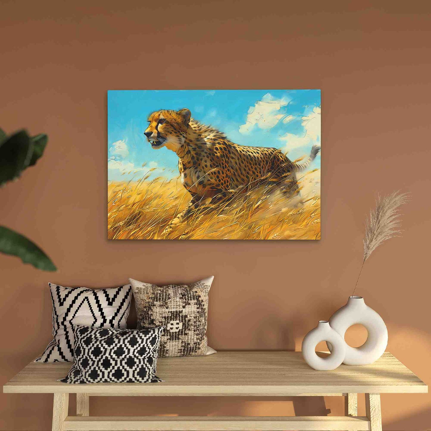Prairie Cheetah - Blue Wall Art for Living Room
