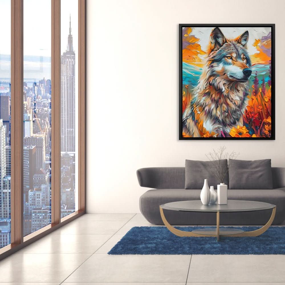 Prairie Wolf - Landscapes Wall Art in Black Frame