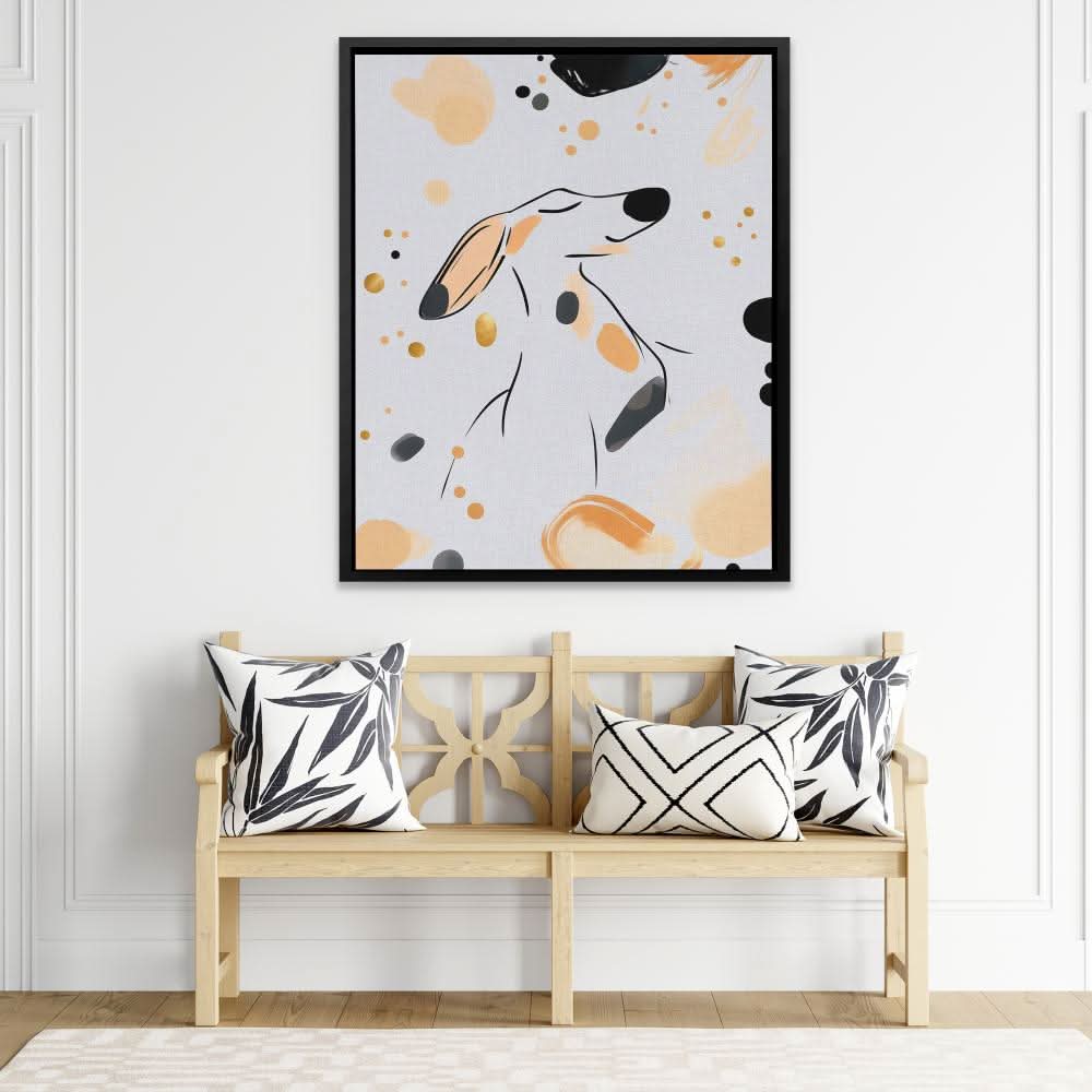 Prancing Puppy - Minimalist Beige Canvas Wall Art