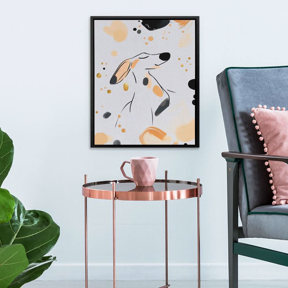 Prancing Puppy - Minimalist Wall Art in Black Frame