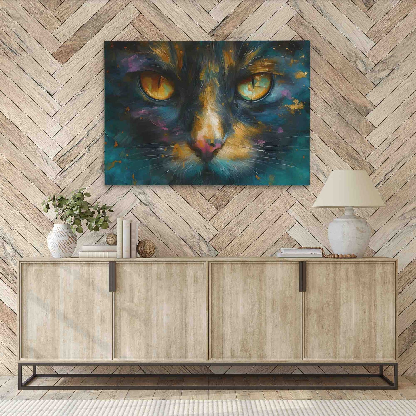Precious Purr - Teal Cat Canvas Print