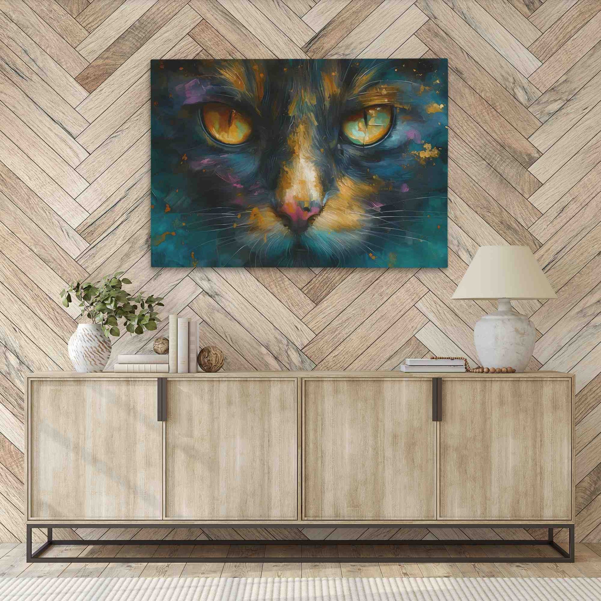 Precious Purr - Teal Cat Canvas Print