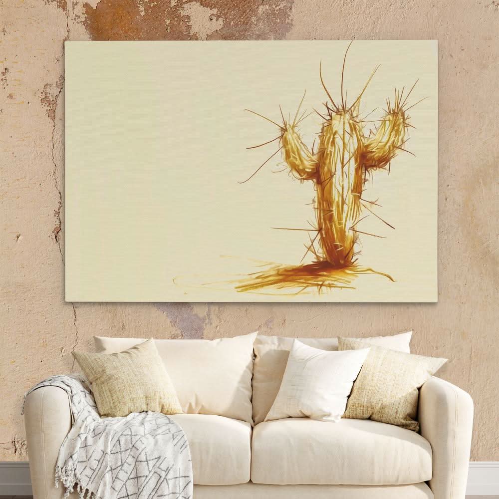 Prickly Cactus - Beige Wall Art for Home Office