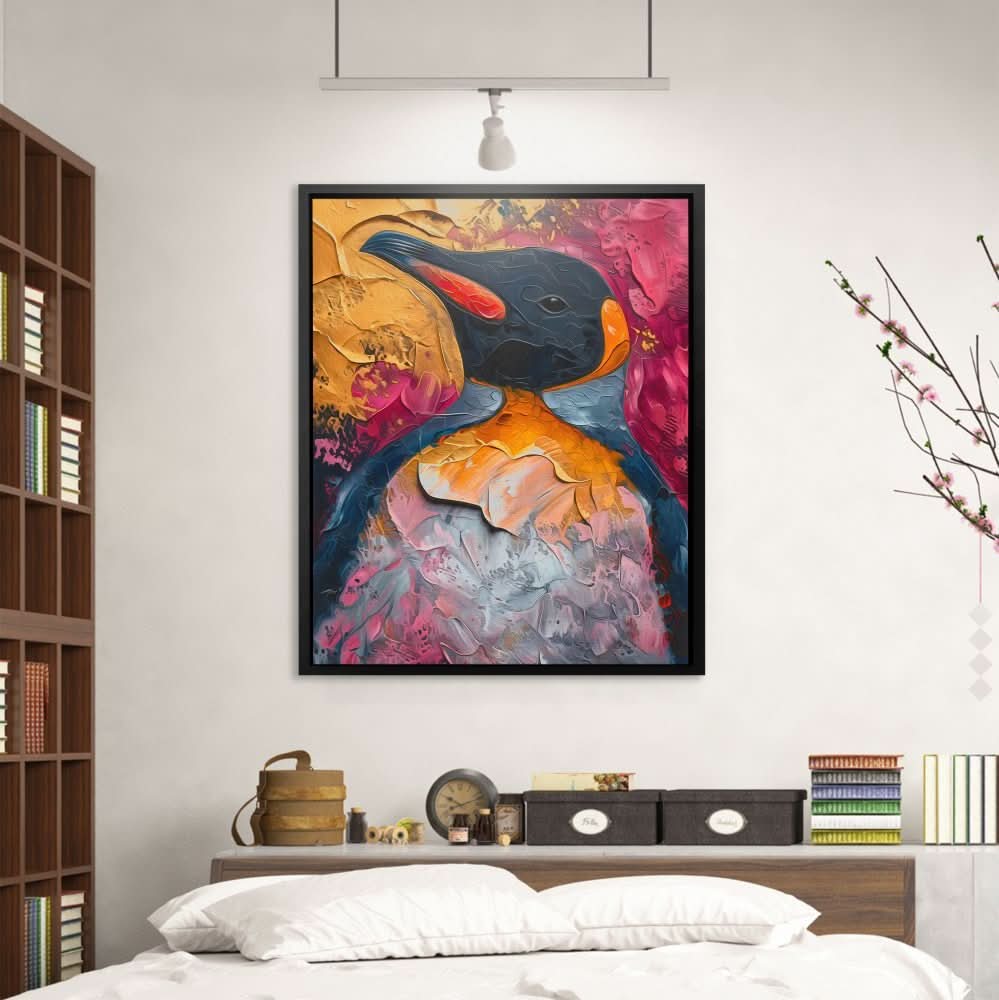 Prideful Penguin - Abstract Wall Art in Black Frame