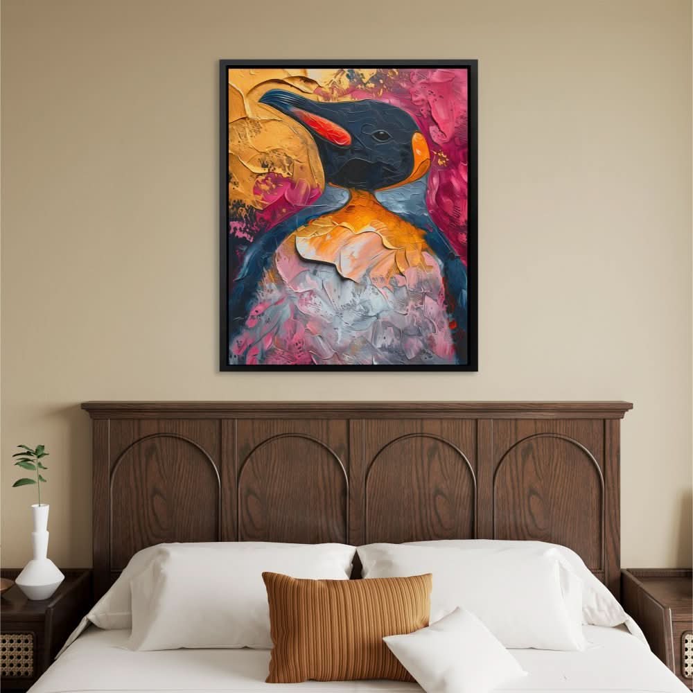 Prideful Penguin - Bird Wall Art in Black Frame