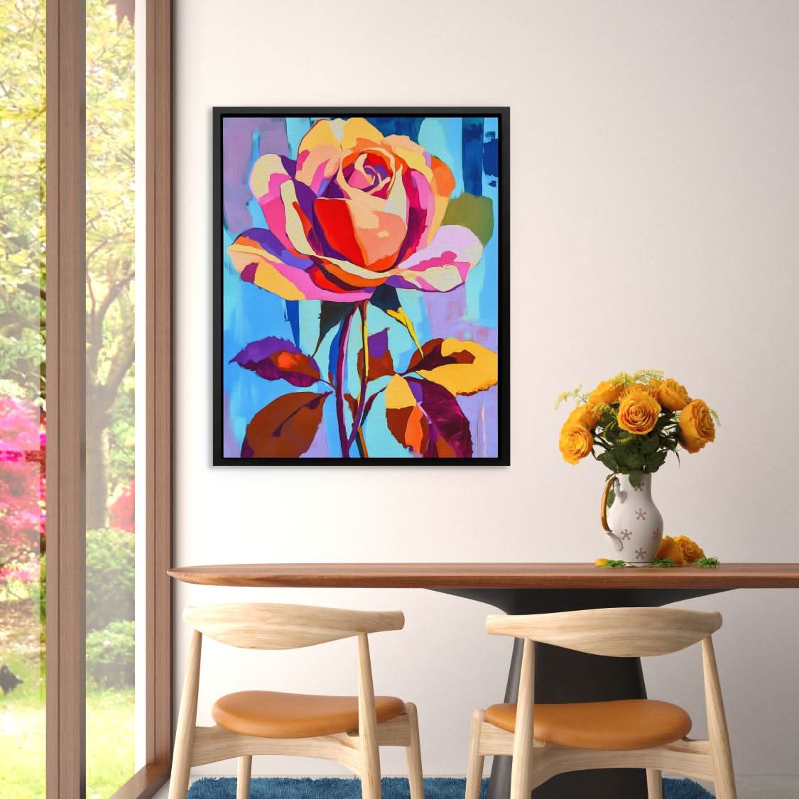 Prismatic Petals - Abstract Wall Art in Black Frame