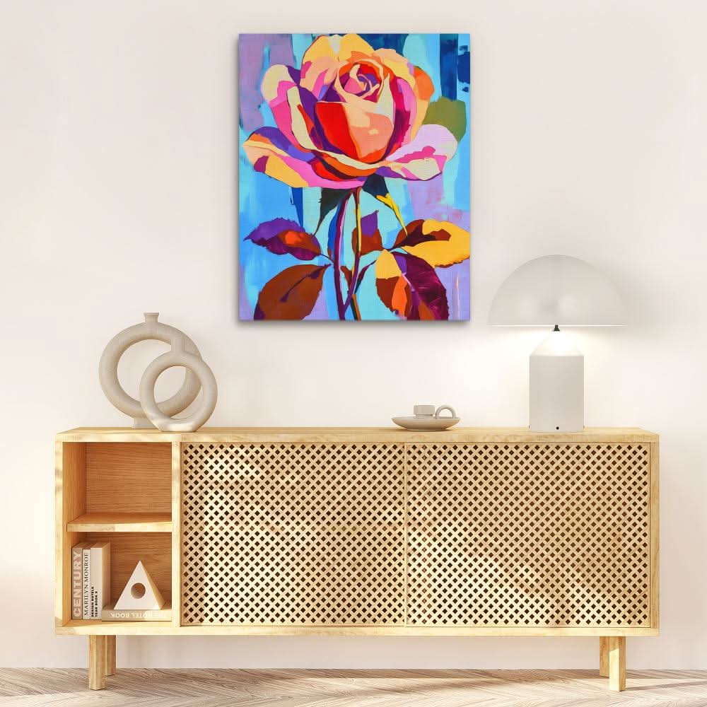 Prismatic Petals - Pink and Gold Wall Art in Black Frame