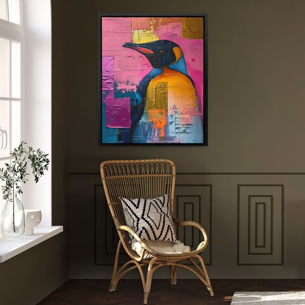 Pristine Penguin - Contemporary Gold Canvas Wall Art