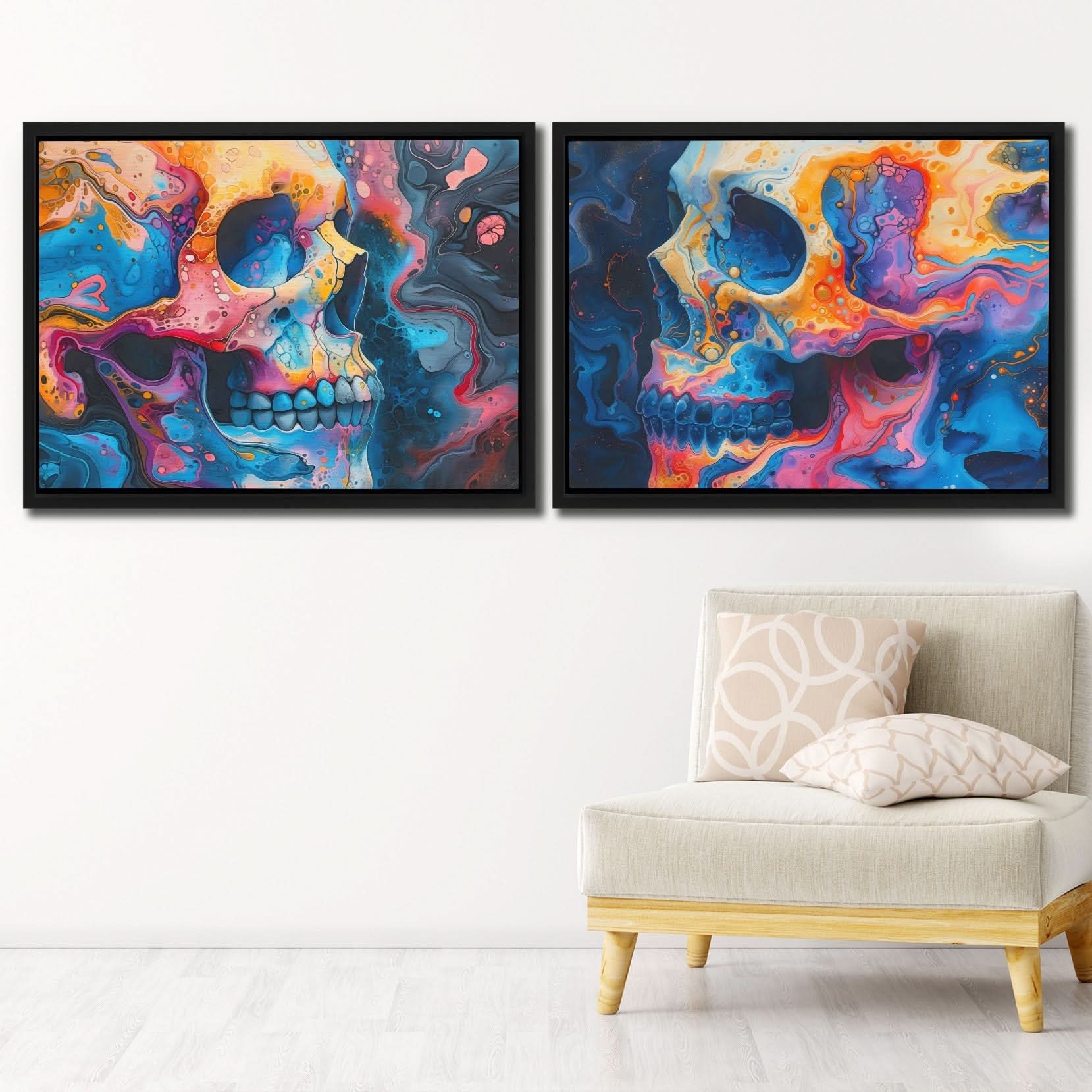 Psychedelic Painted Skulls - Colorful Man Cave Canvas Print