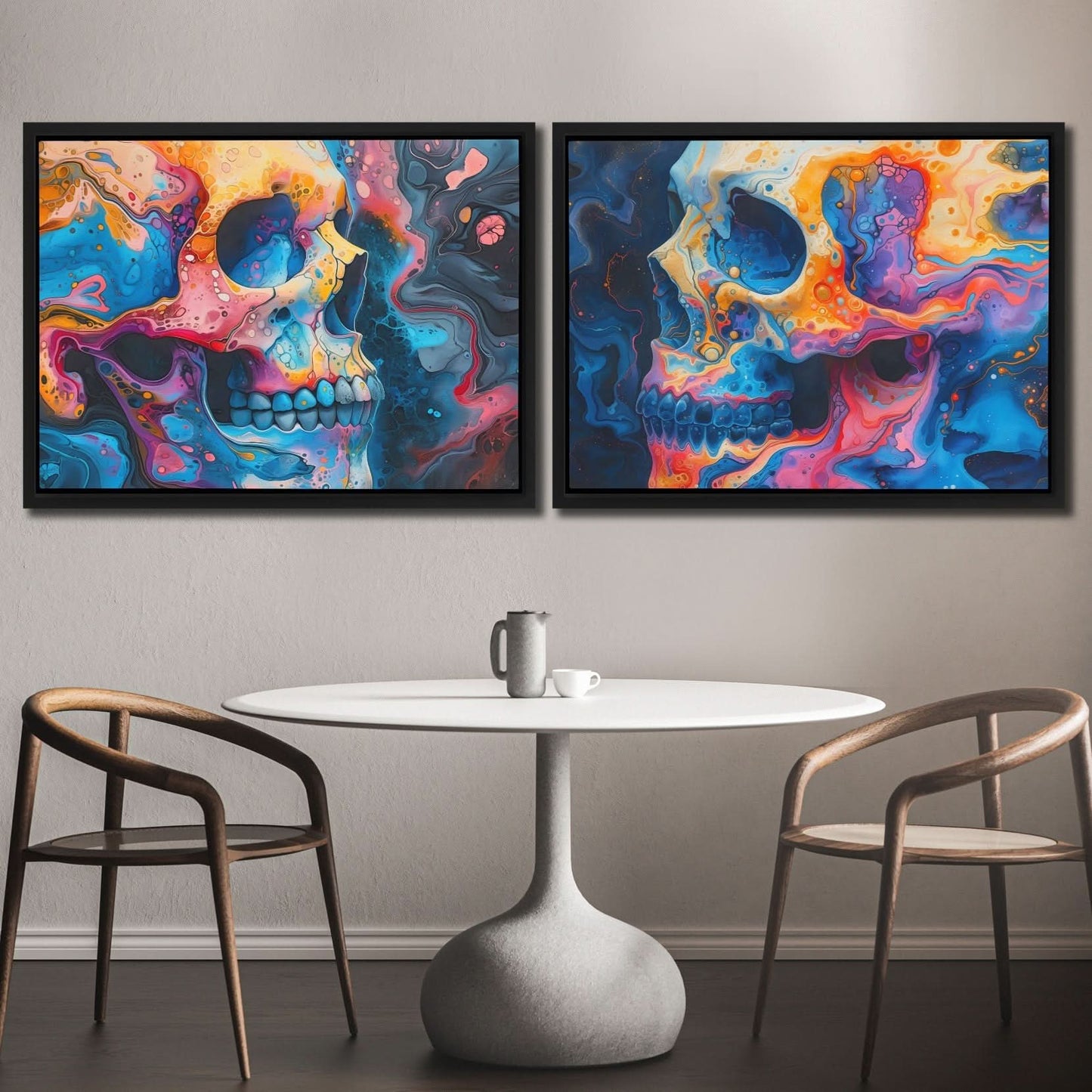 Psychedelic Painted Skulls - Colorful Wall Art for Lounge