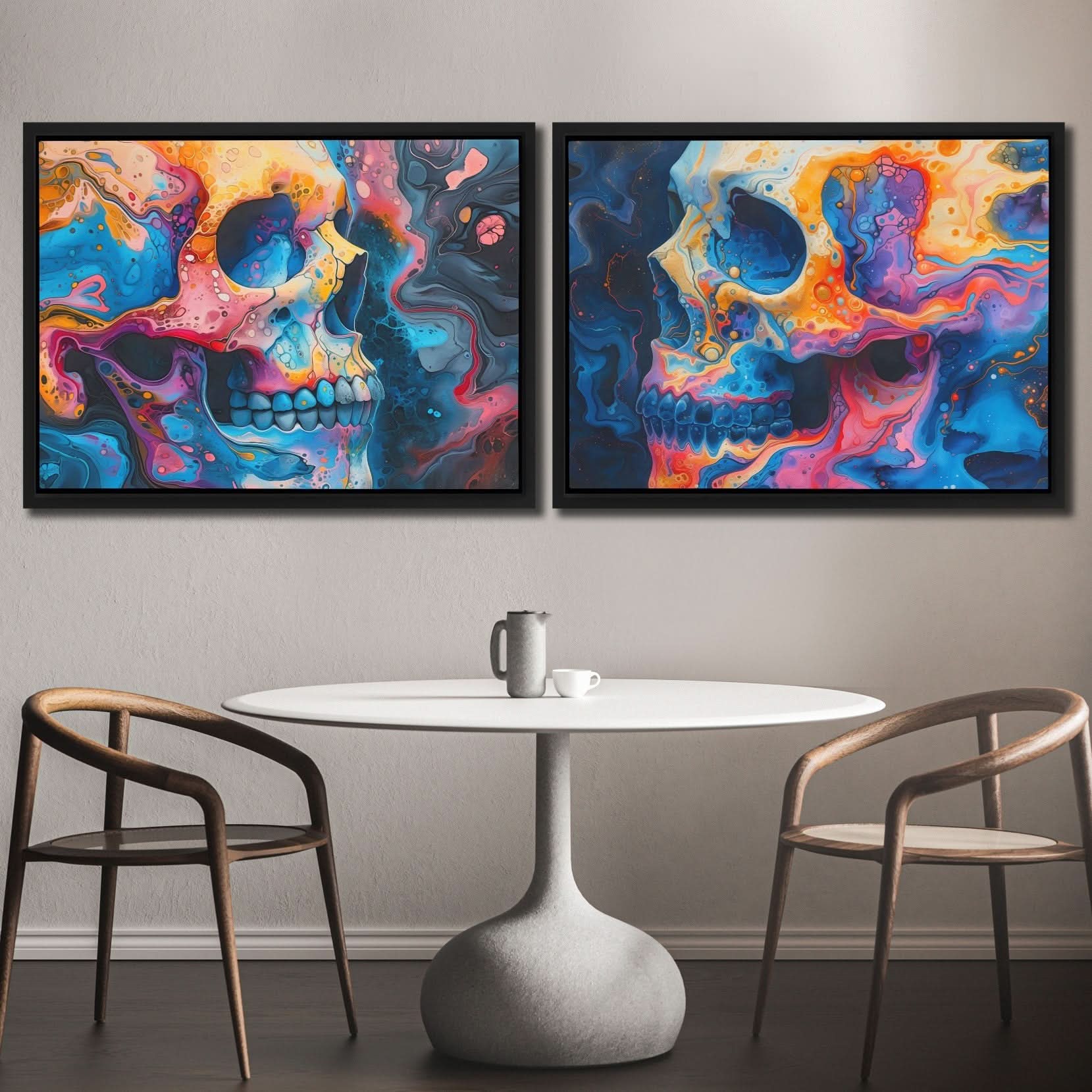 Psychedelic Painted Skulls - Colorful Wall Art for Lounge
