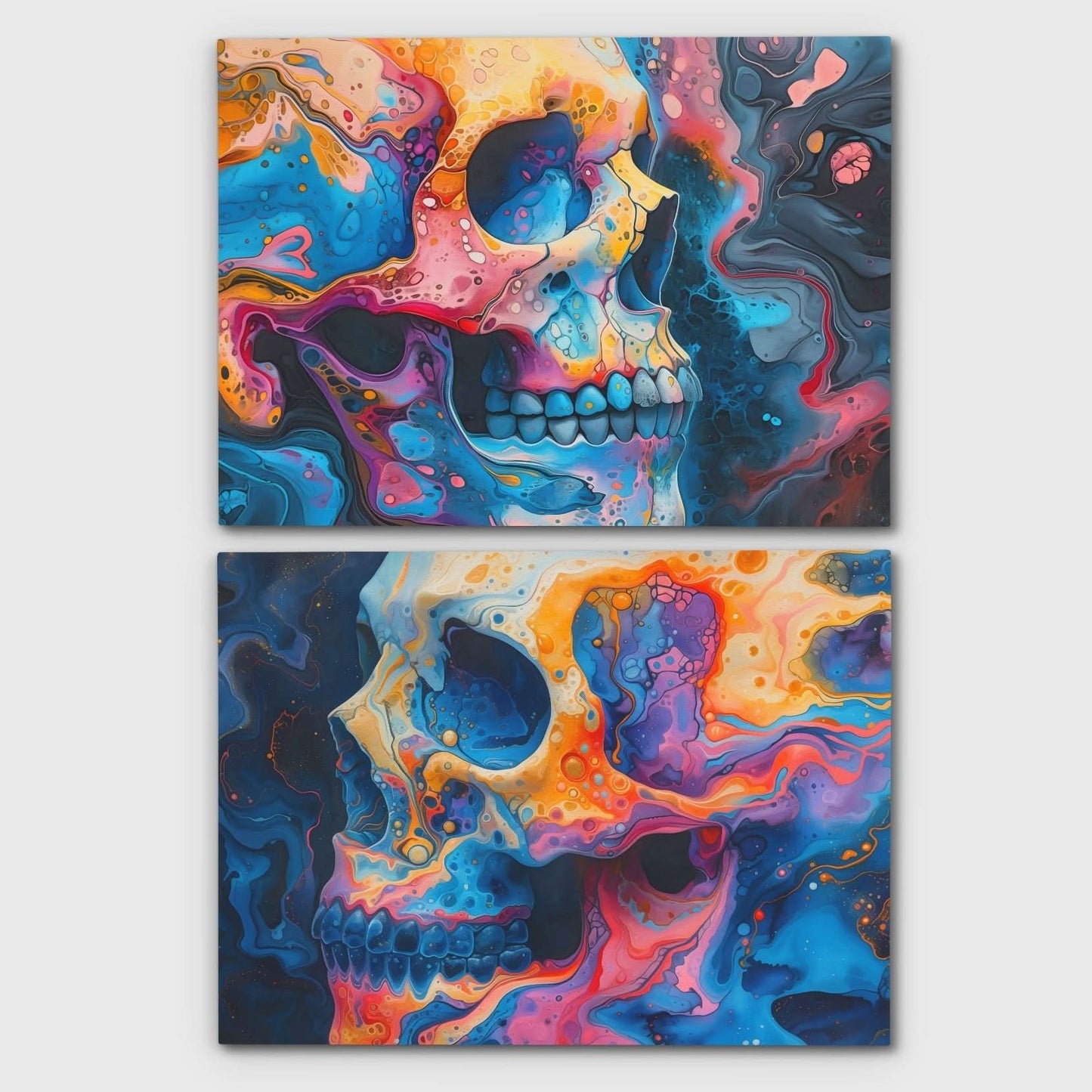 Psychedelic Painted Skulls - Macabre Canvas Wall Art