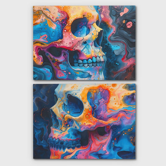 Psychedelic Painted Skulls - Macabre Canvas Wall Art