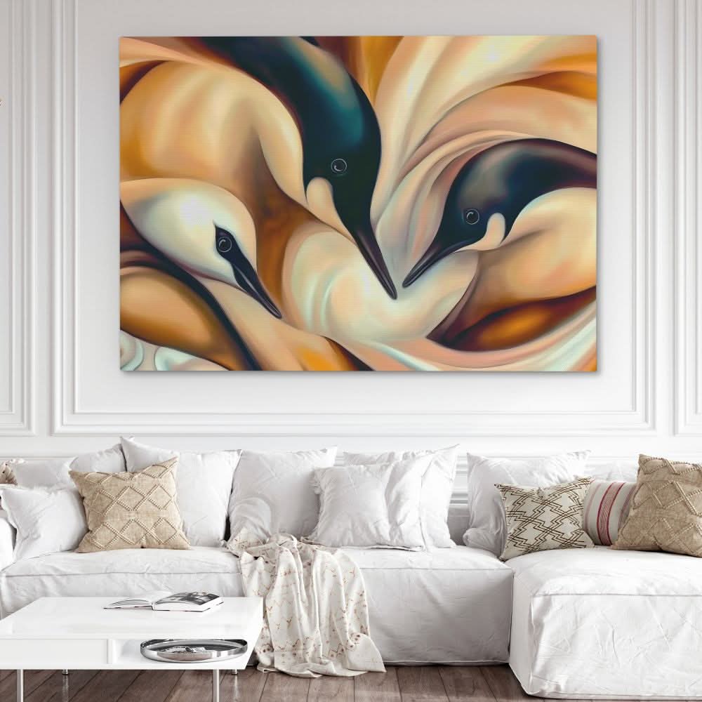 Puddle of Penguins - Bird Wall Art in Black Frame