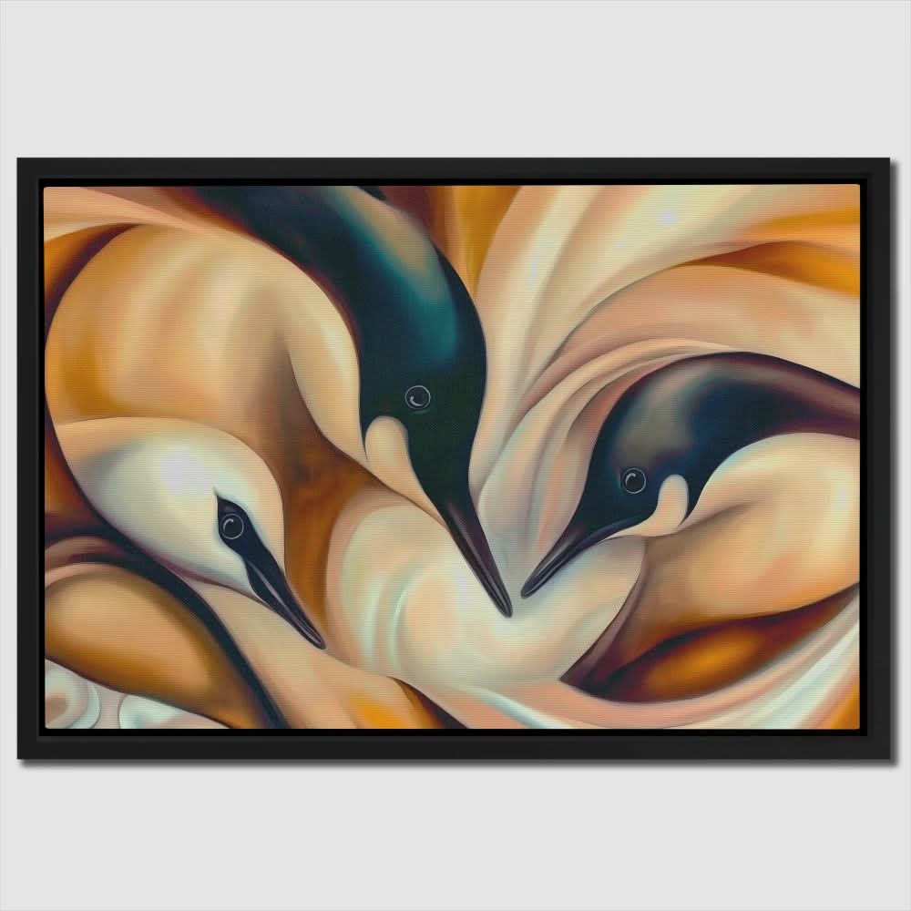 Puddle of Penguins - Beige Wall Art for Living Room