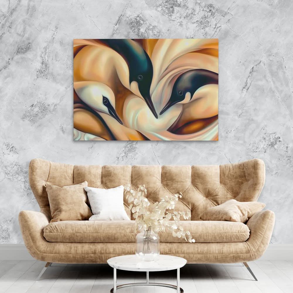 Puddle of Penguins - Modern Beige Canvas Wall Art