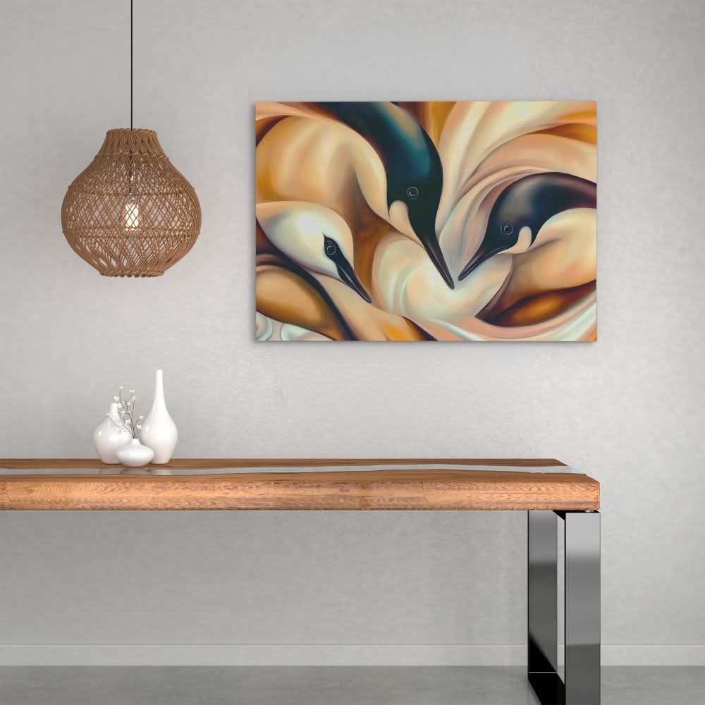 Puddle of Penguins - Beige Bird Canvas Print