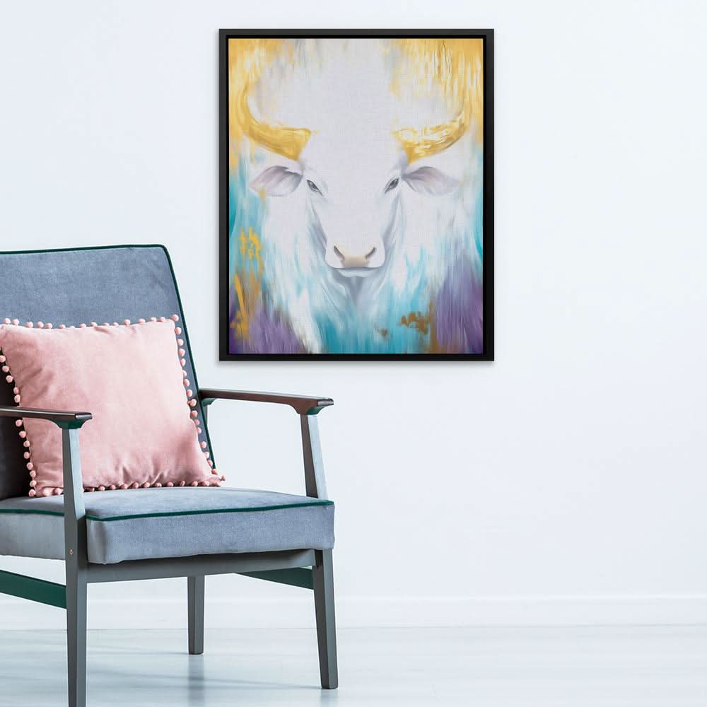 Pure Spirit - Bull Wall Art in Black Frame