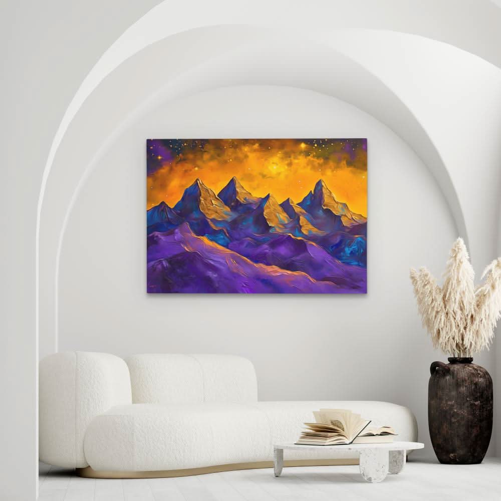 Purple and Gold Peaks - Gold Wall Art for Studio