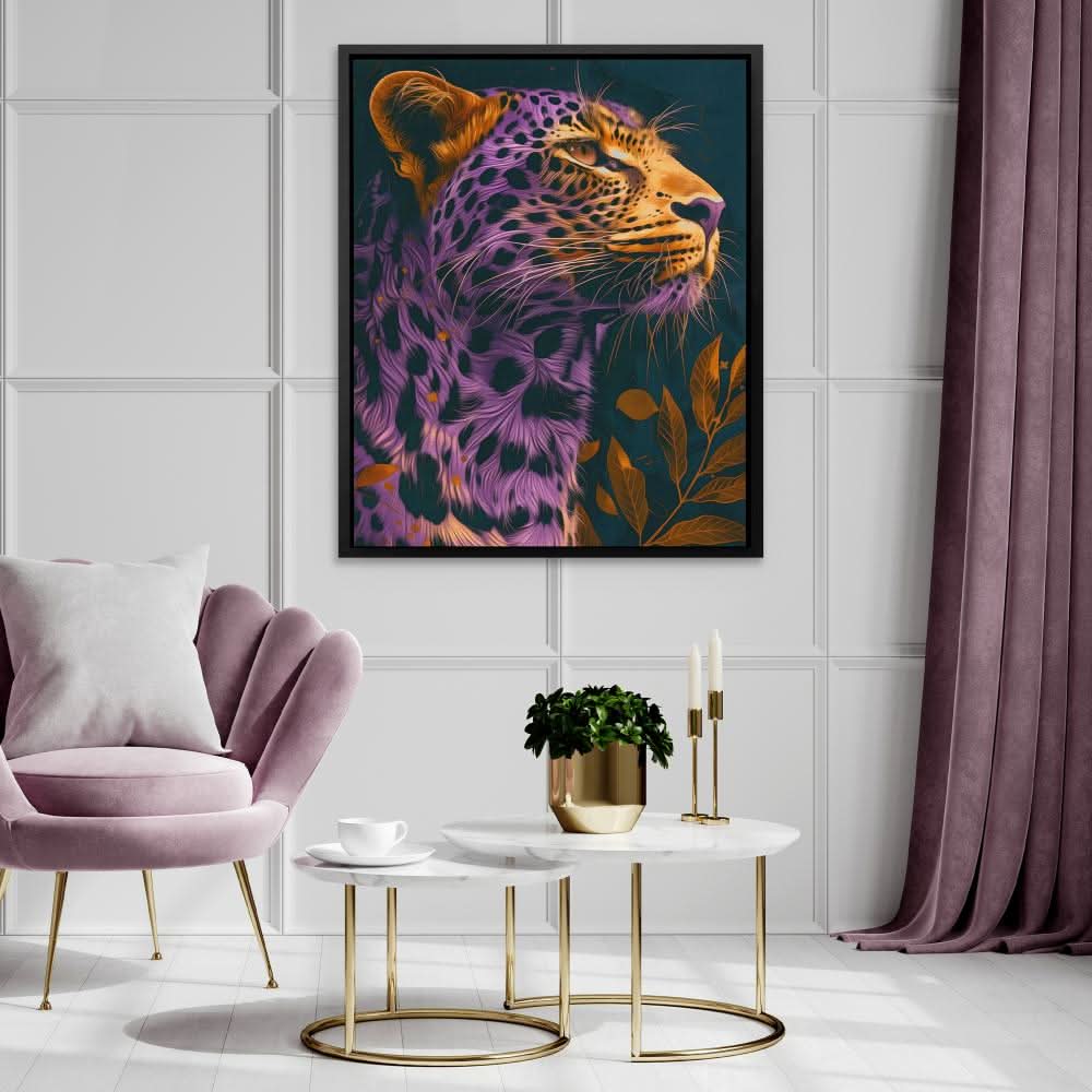 Purple Big Cat - Wall Art in Black Frame