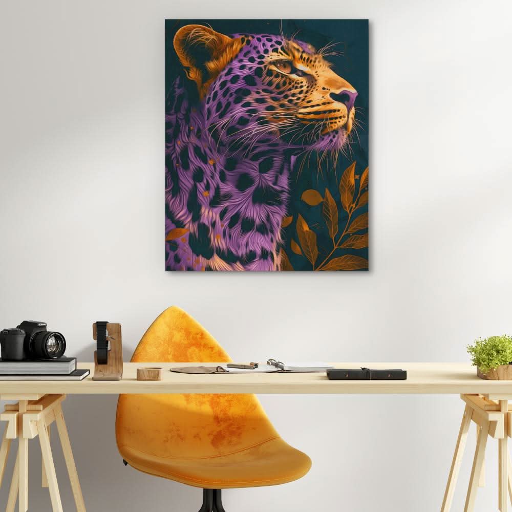 Purple Big Cat - Gold Canvas Wall Art