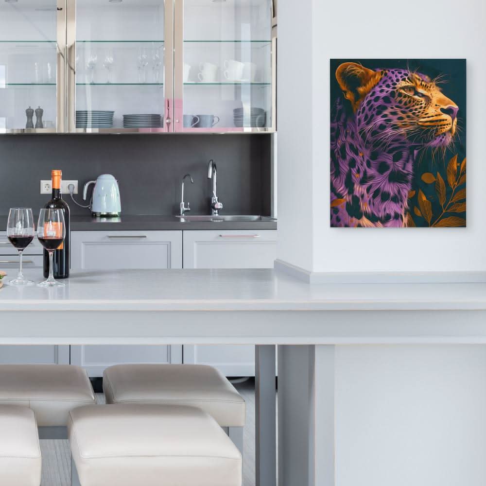Purple Big Cat - Gold Wall Art for Home Office