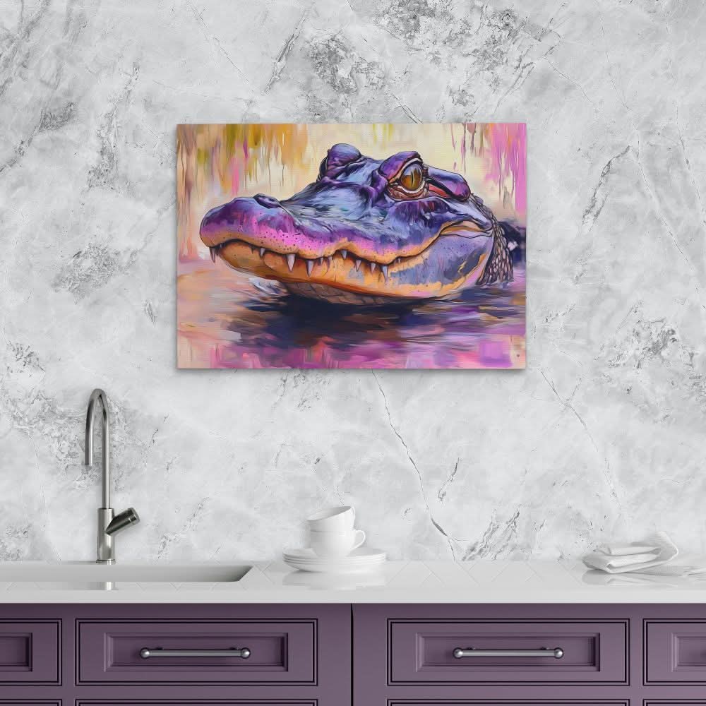 Purple Bite - Alligator Wall Art in Black Frame