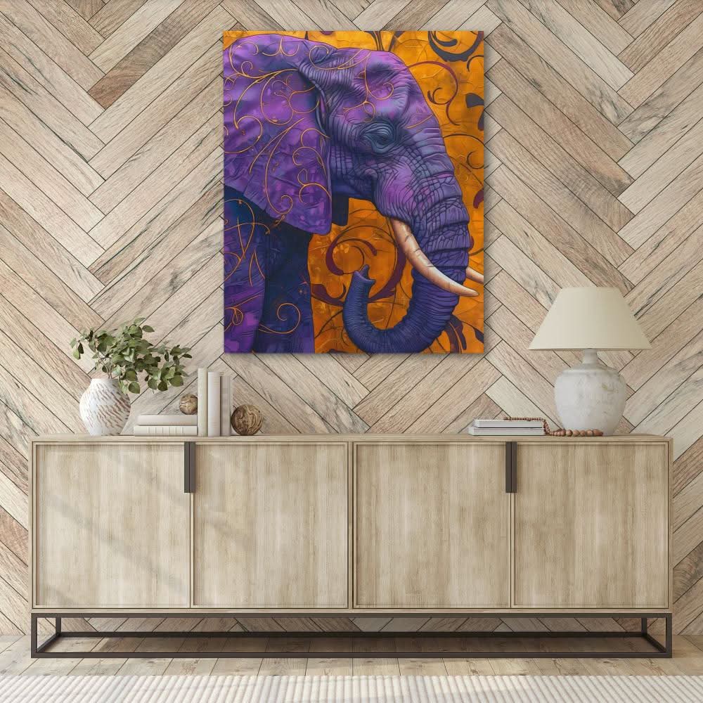 Purple Elephant - Elephant Wall Art in Black Frame