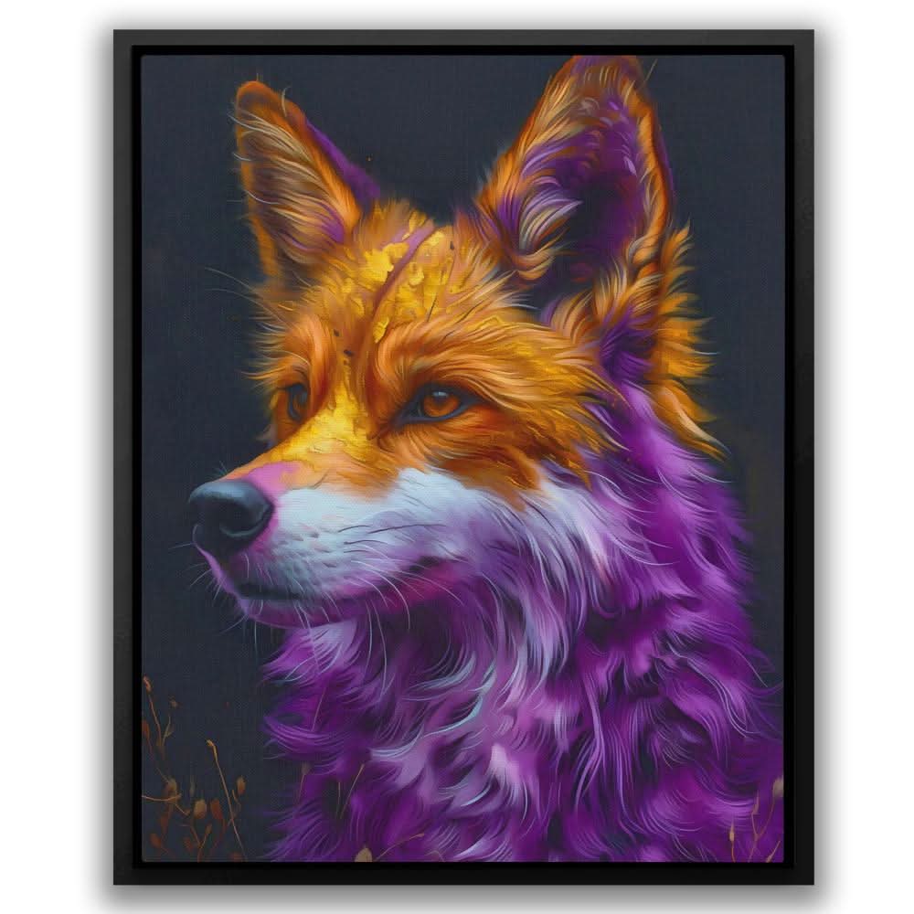Purple Fox - Modern Wall Art in Black Frame