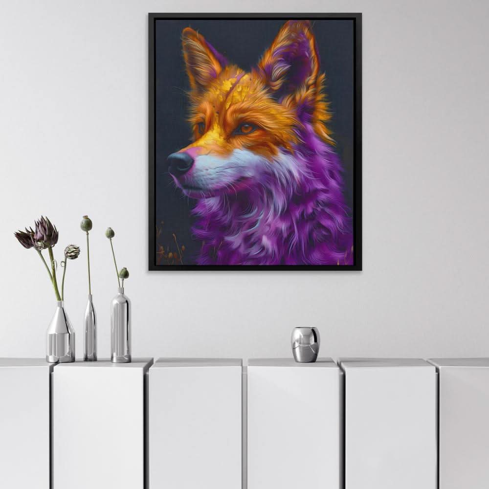 Purple Fox - Fox Wall Art in Black Frame