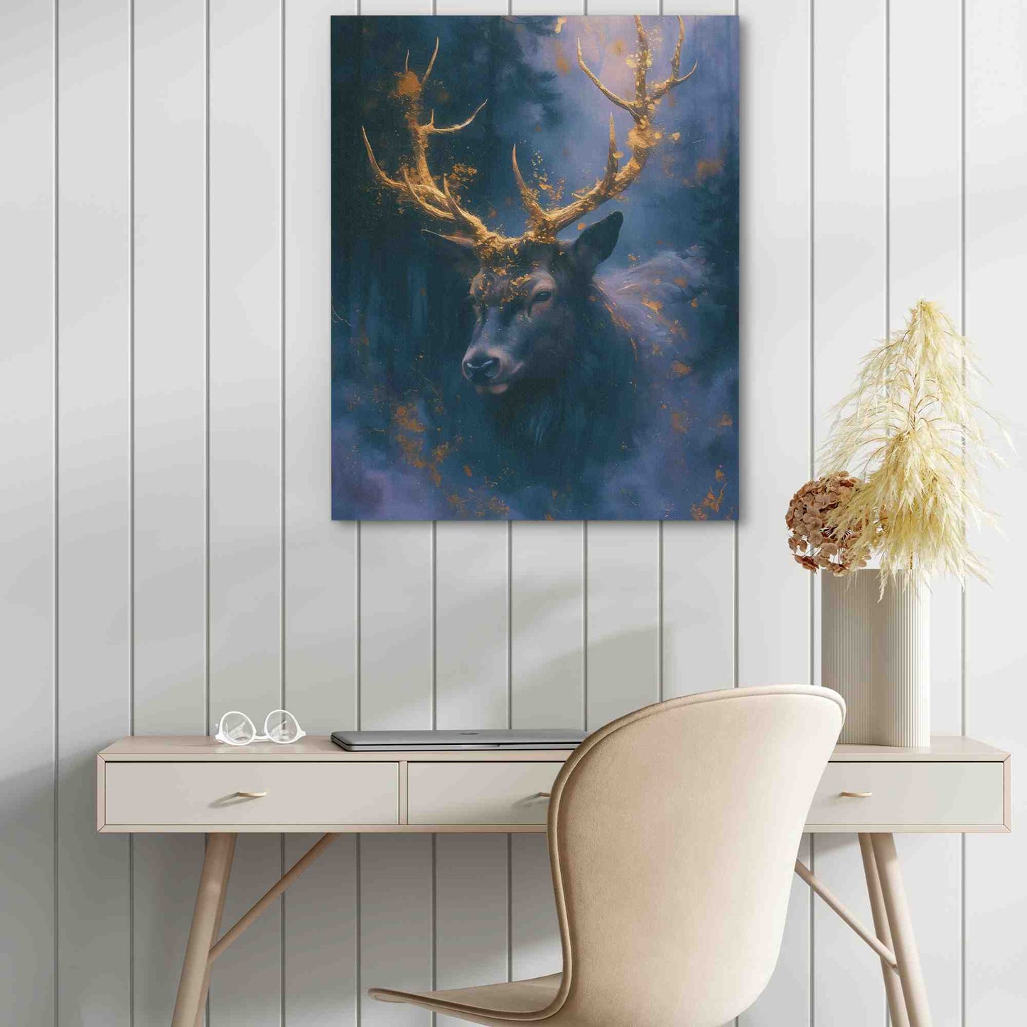 Purple Gold Deer - Wall Art in Black Frame