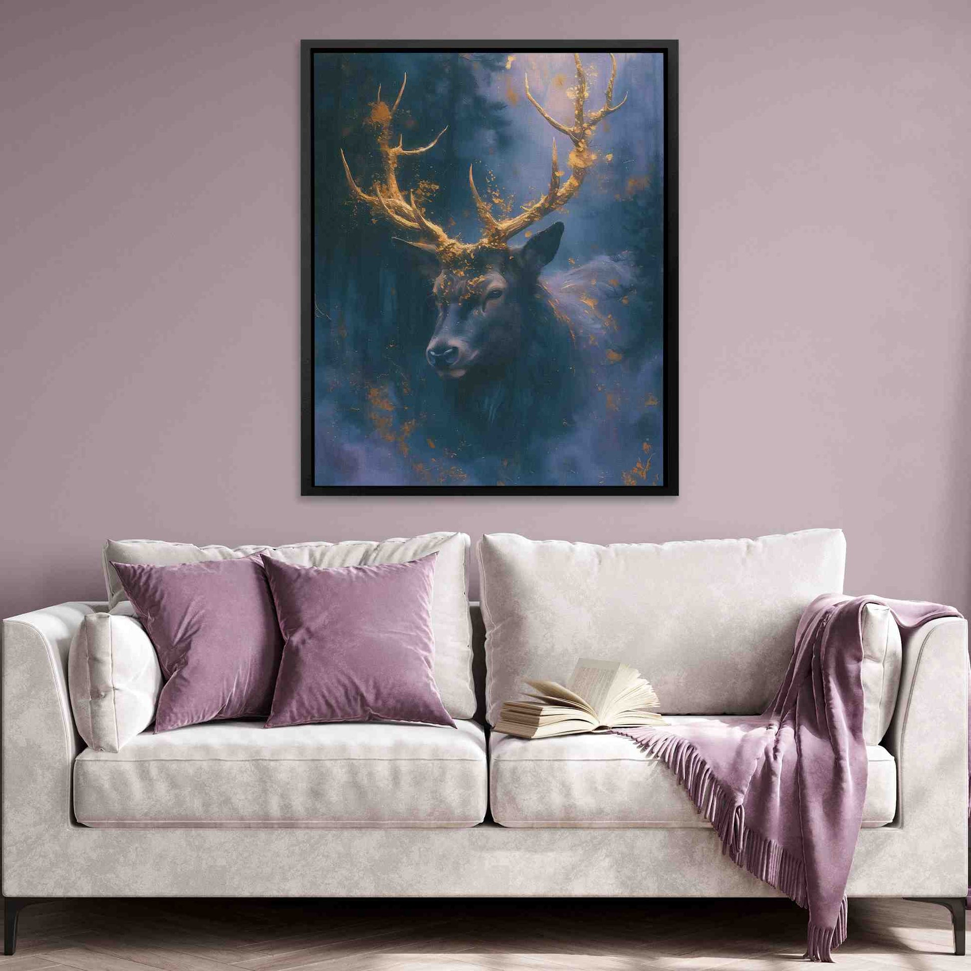 Purple Gold Deer - Deer Wall Art in Black Frame