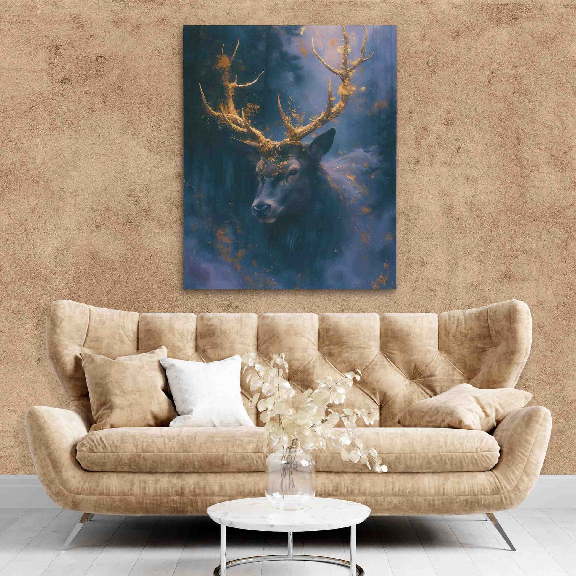 Purple Gold Deer - Purple Canvas Wall Art