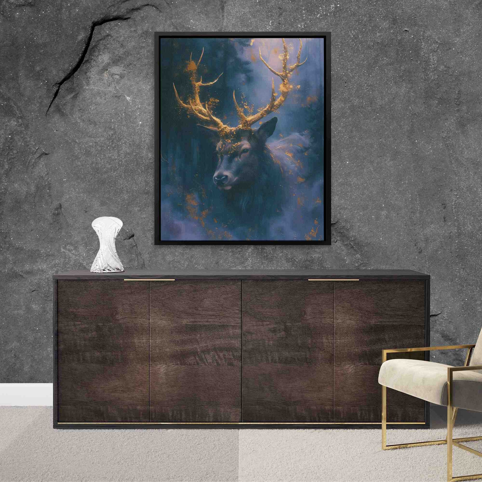 Purple Gold Deer - Purple Wall Art