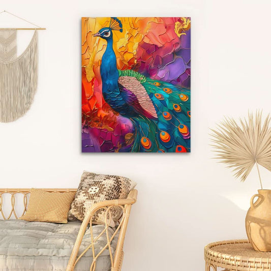Purple Gold Plumage - Modern Wall Art in Black Frame