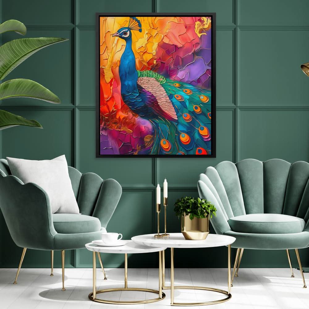 Purple Gold Plumage - Bird Wall Art in Black Frame