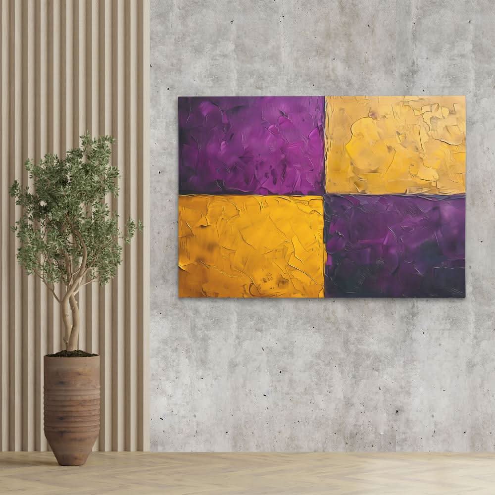 Purple Gold Rectangles - Large Abstract Canvas Print