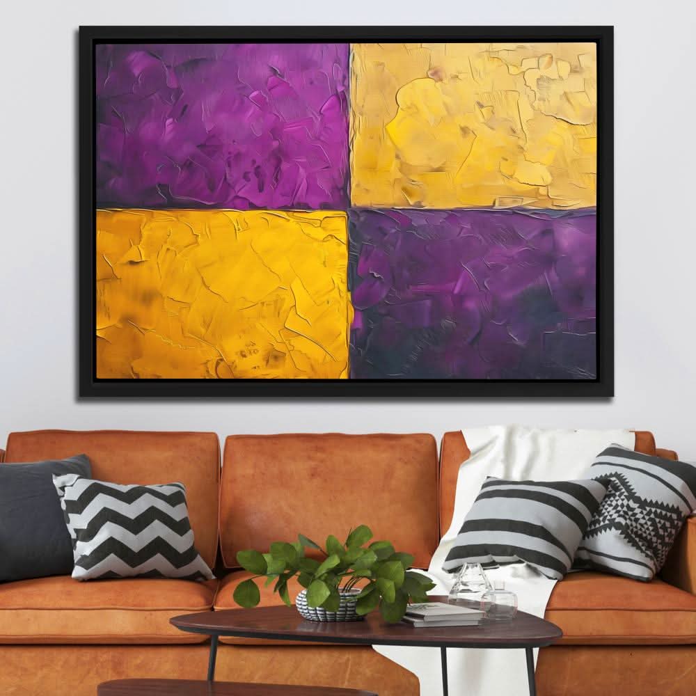 Purple Gold Rectangles - Modern Purple Canvas Wall Art