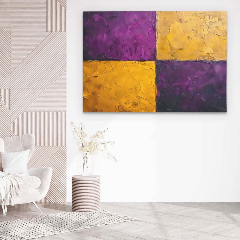 Purple Gold Rectangles - Wall Art for Bathroom