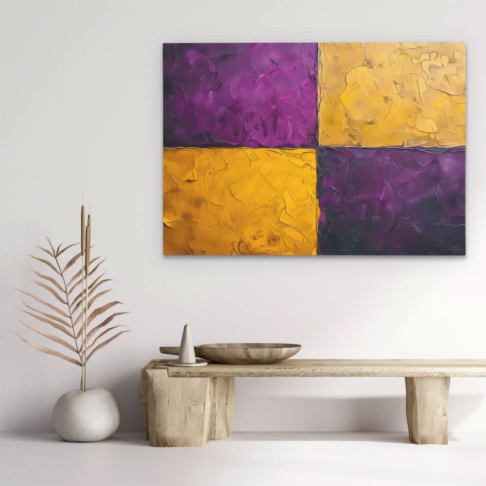 Purple Gold Rectangles - Gold Wall Art for Hallway