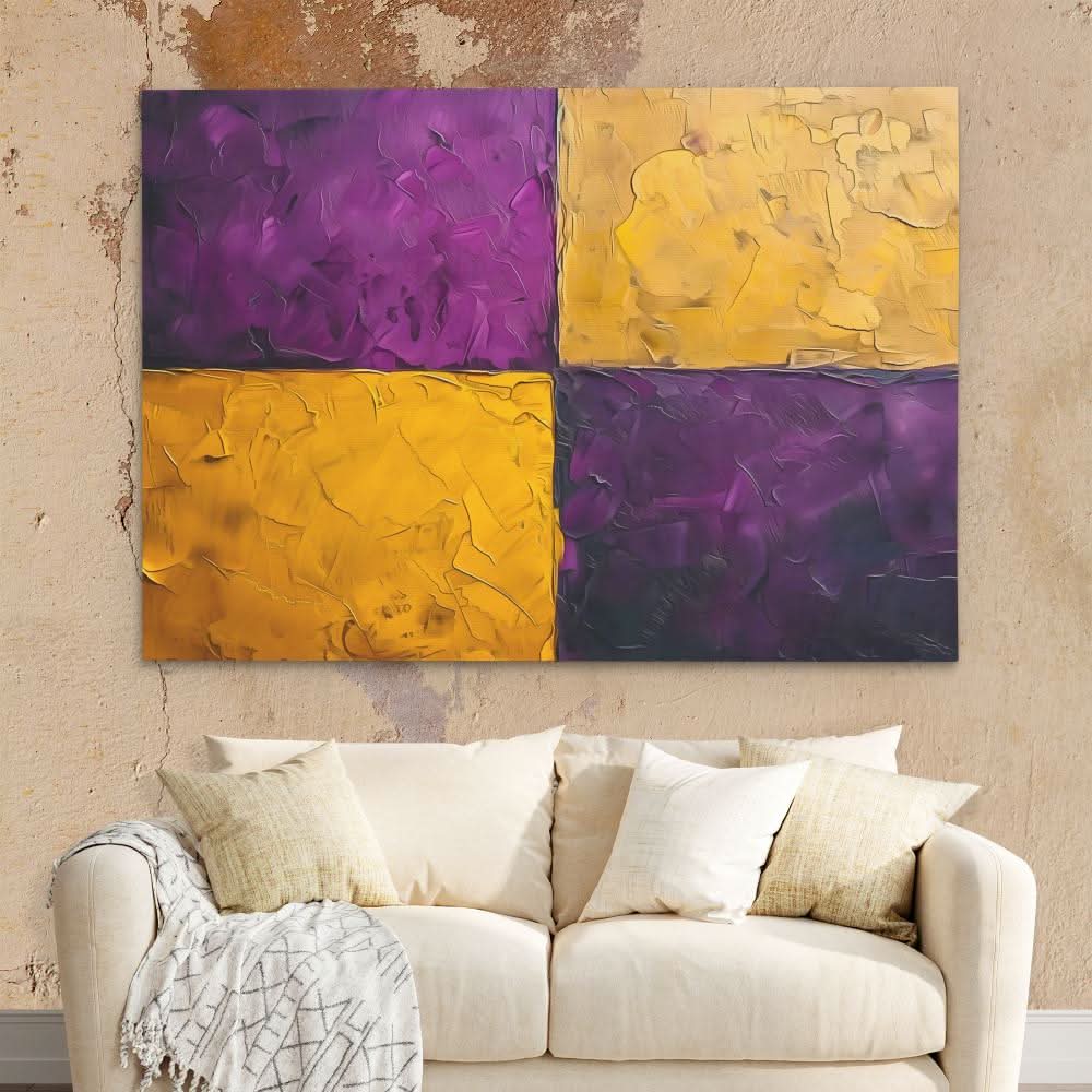 Purple Gold Rectangles - Framed Wall Art