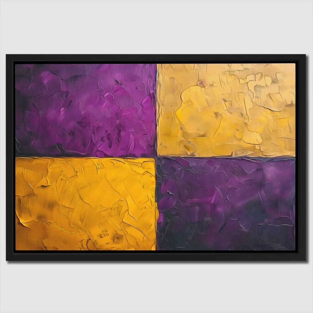 Purple Gold Rectangles - Abstract Wall Art in Black Frame