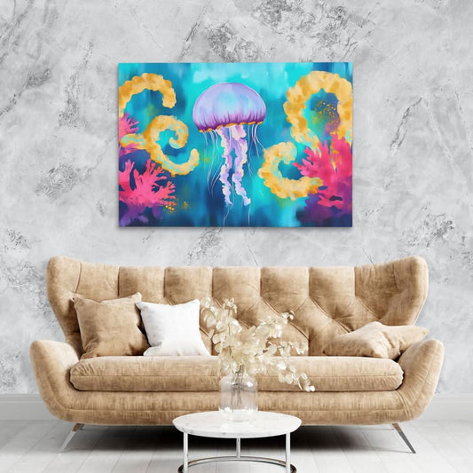 Purple Jellyfish - Wall Art in Black Frame