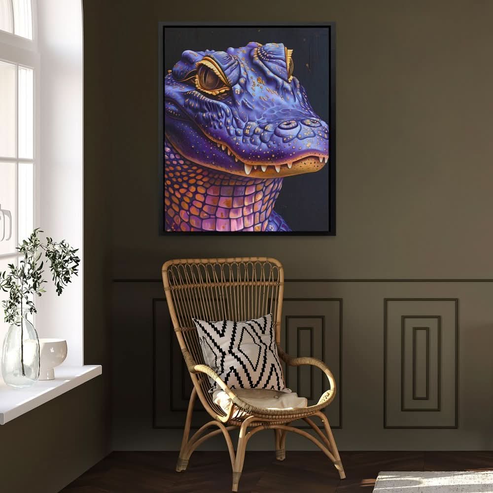 Purple Predator - Crocodile Wall Art in Black Frame