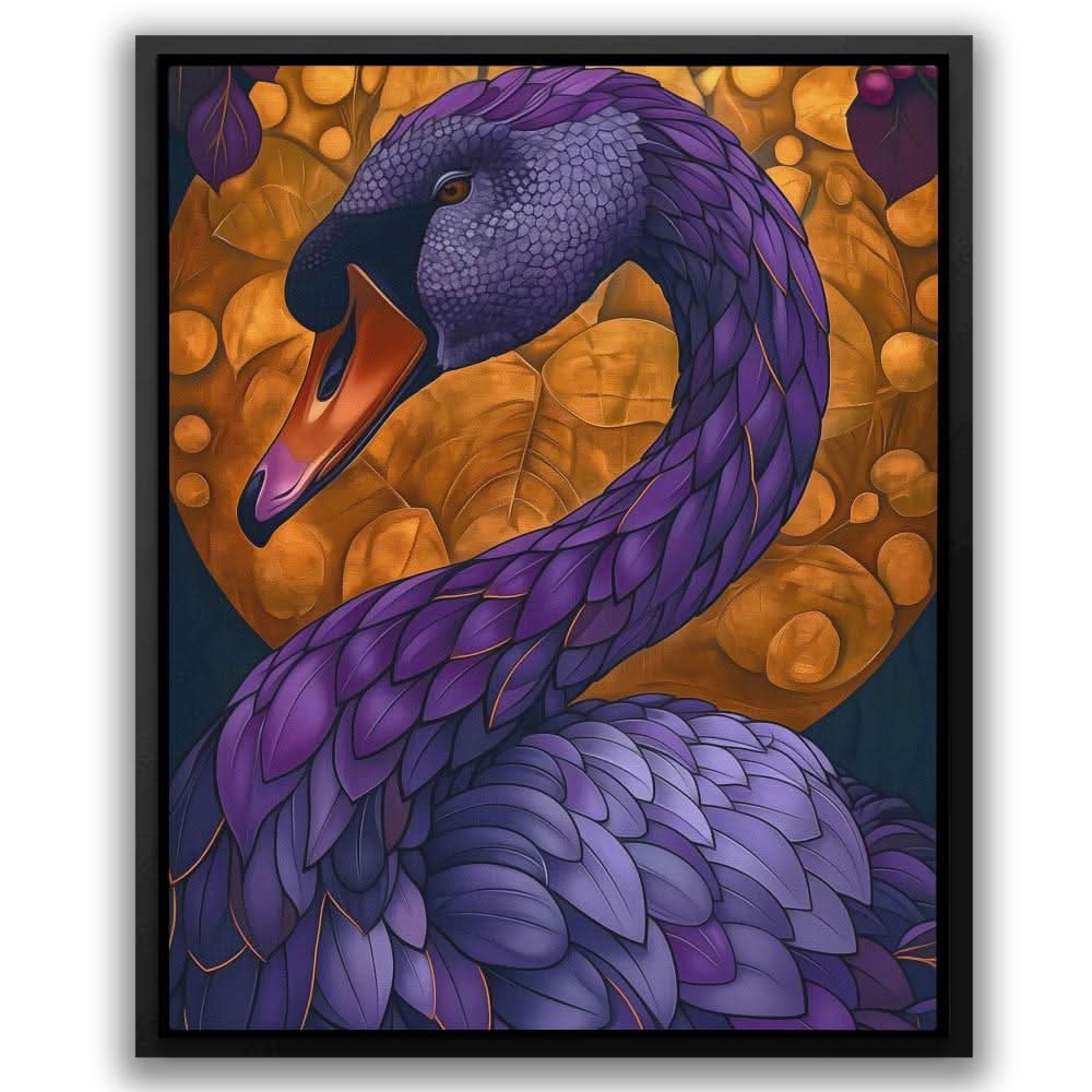 Purple Swan - Bird Wall Art in Black Frame