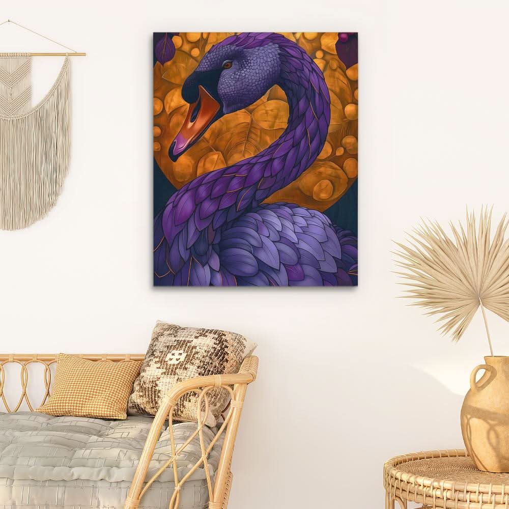 Purple Swan - Modern Gold Canvas Wall Art