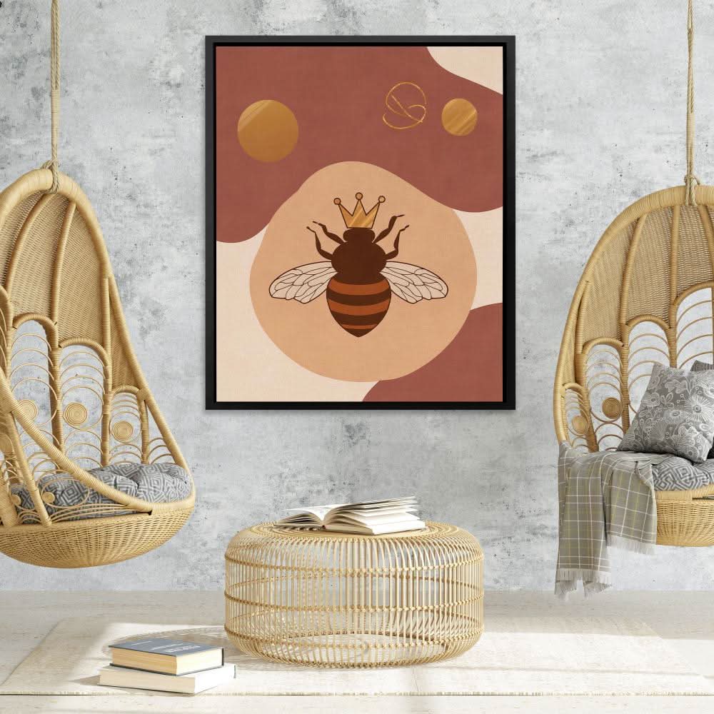 Queen Bee Buzz - Minimalist Wall Art in Black Frame