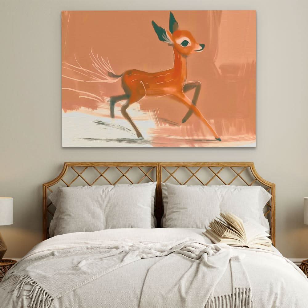 Racing Fawn - Country and Farm Wall Art in Black Frame