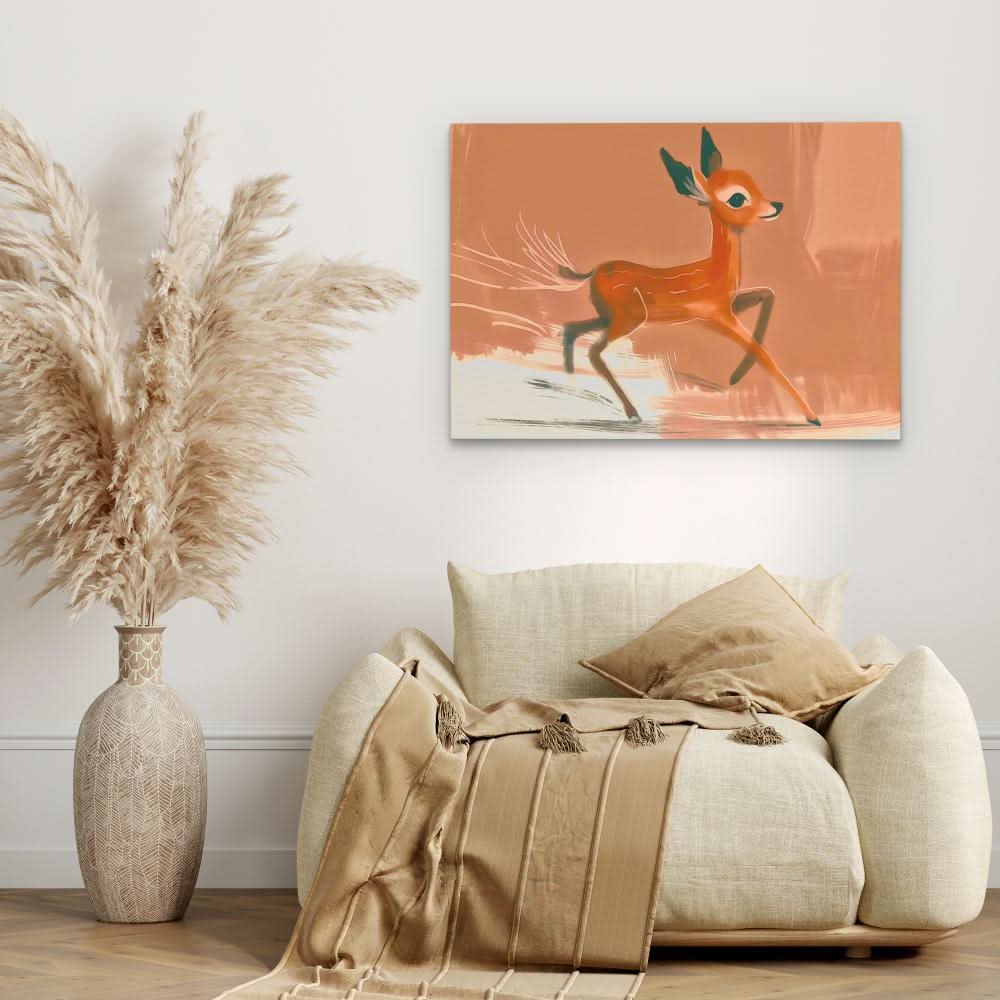 Racing Fawn - Watercolor Wall Art in Black Frame