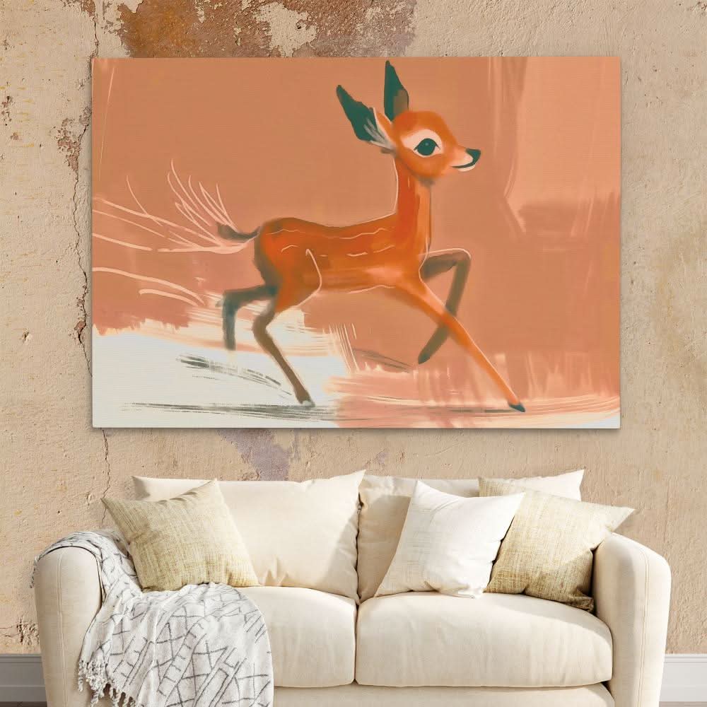 Racing Fawn - Large Watercolor Canvas Print